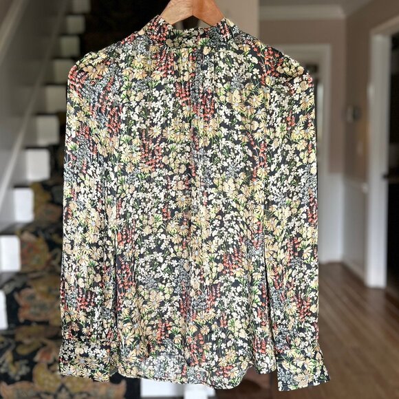 H&M Floral Long Sleeved High Neck Lightweight Blouse Navy Multi Womens Size XS - Picture 2 of 12
